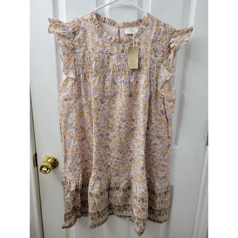 Dress Forum Arianna Smock Neck Floral Mini Dress Natural S FD6120